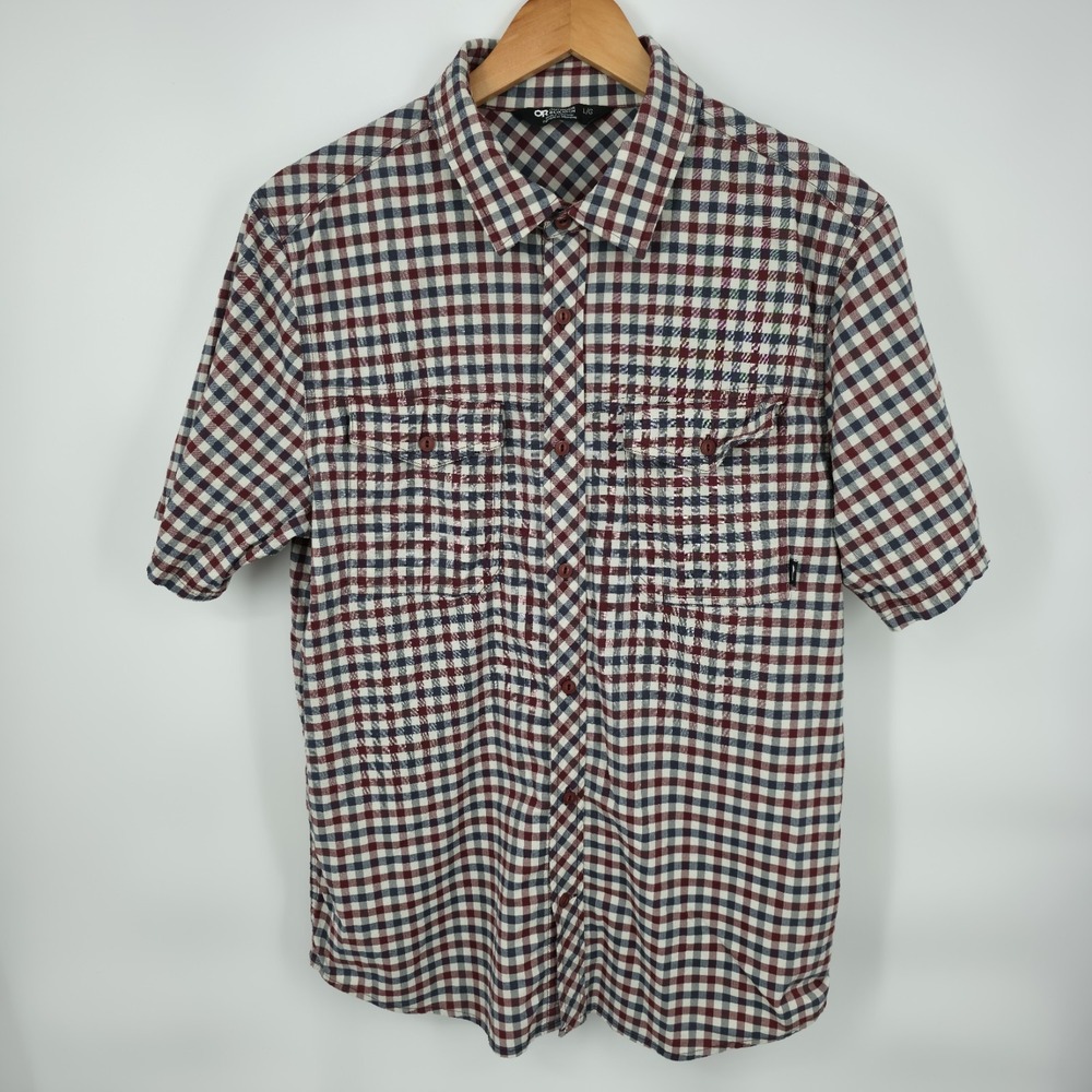 Outdoor Research Men‎ Shirt Large Wanderer Short Sleeve Check Nylon Blend Button - Picture 2 of 8